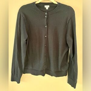 J. Crew 2X Classic Black Button-Front Crewneck Cardigan Sweater